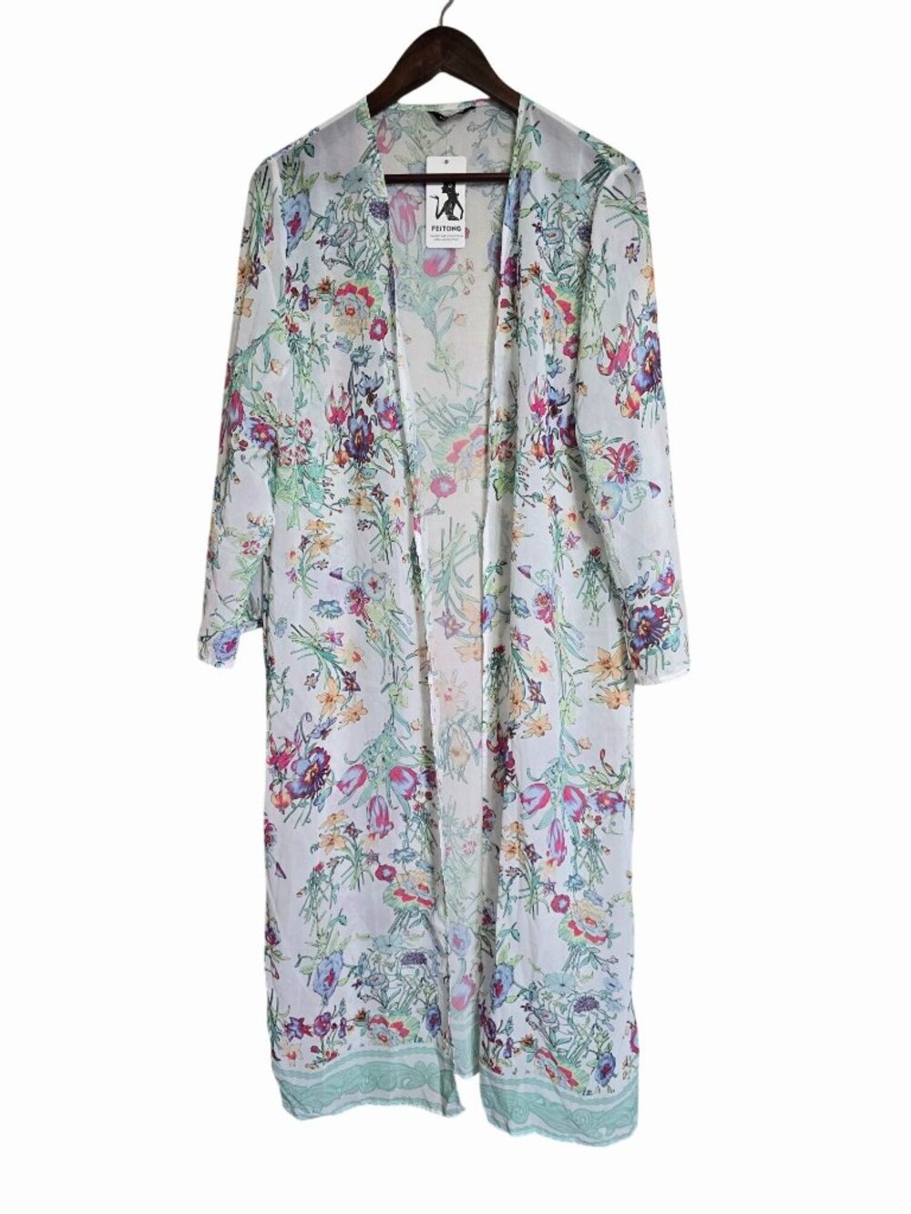NEW Fietong Floral Lightweight Open Front Duster Cardigan Small Boho Cottagecore